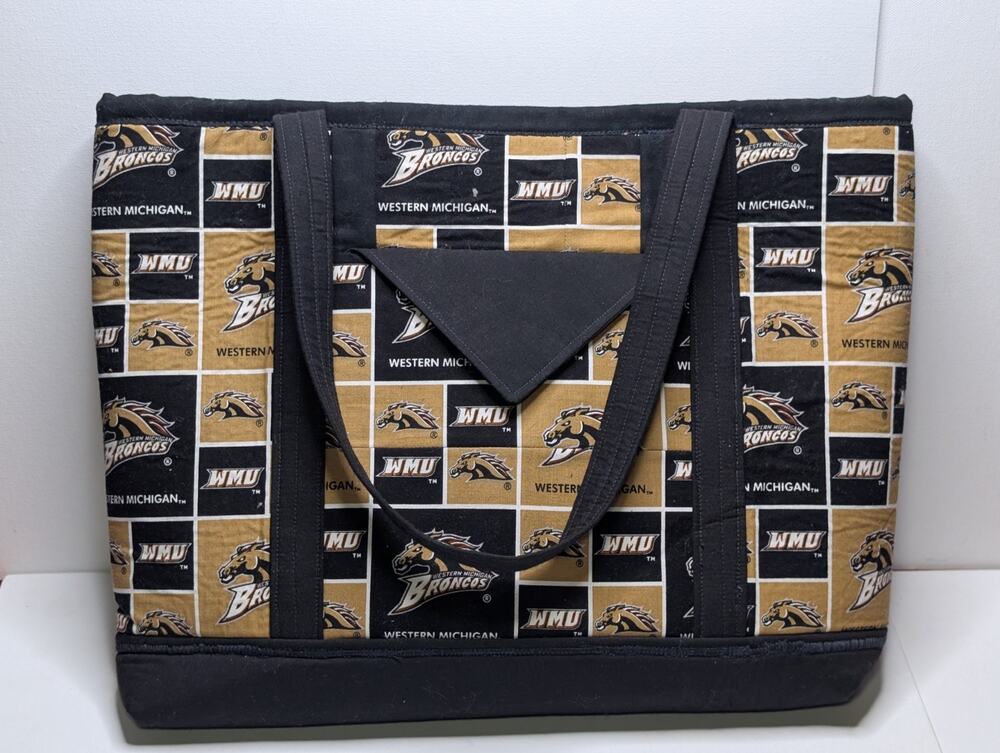 Western Michigan Broncos WMU Tote Bag Handmade Quilted Carryall Black Gold